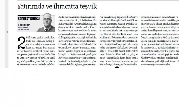 Yatırımda ve İhracatta Teşvik  