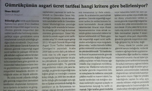 Gümrük müşavirliği asgari ücret tarifesini kim hangi kritere göre belirliyor