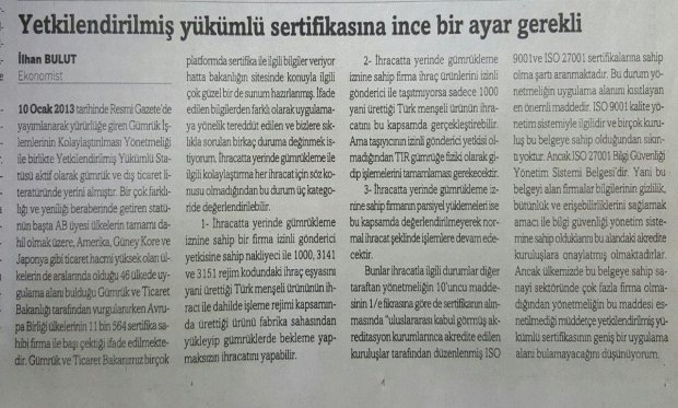 Yetkilendirilmiş Yükümlü Sertifikasına İnce Bir Ayar Gerekli