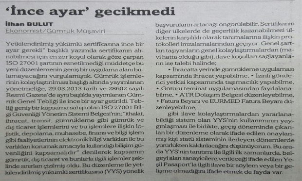 İnce ayar gecikmedi 