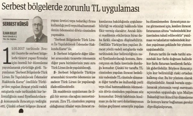 serbest bölglerde zorunlu TL uygulaması