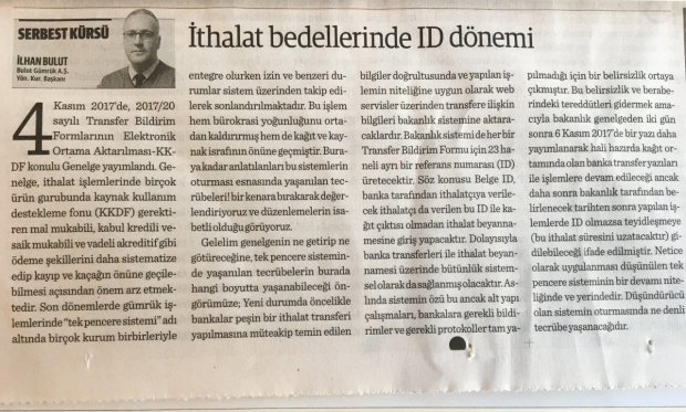 İthalat bedellerinde ID dönemi